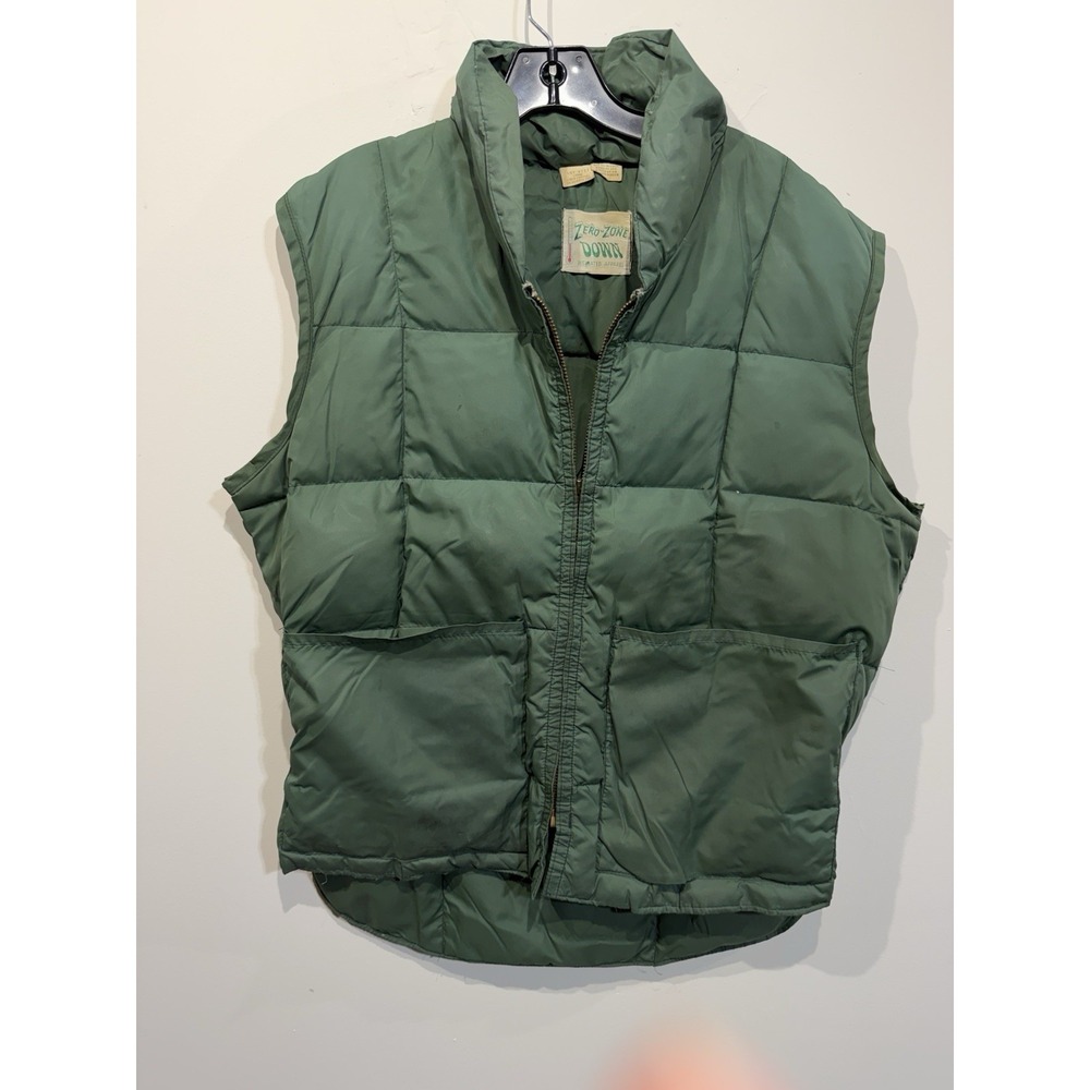 Vintage Zero-Zone Down Feather Green Puffer Snap Vest Men L Outdoors Hiking